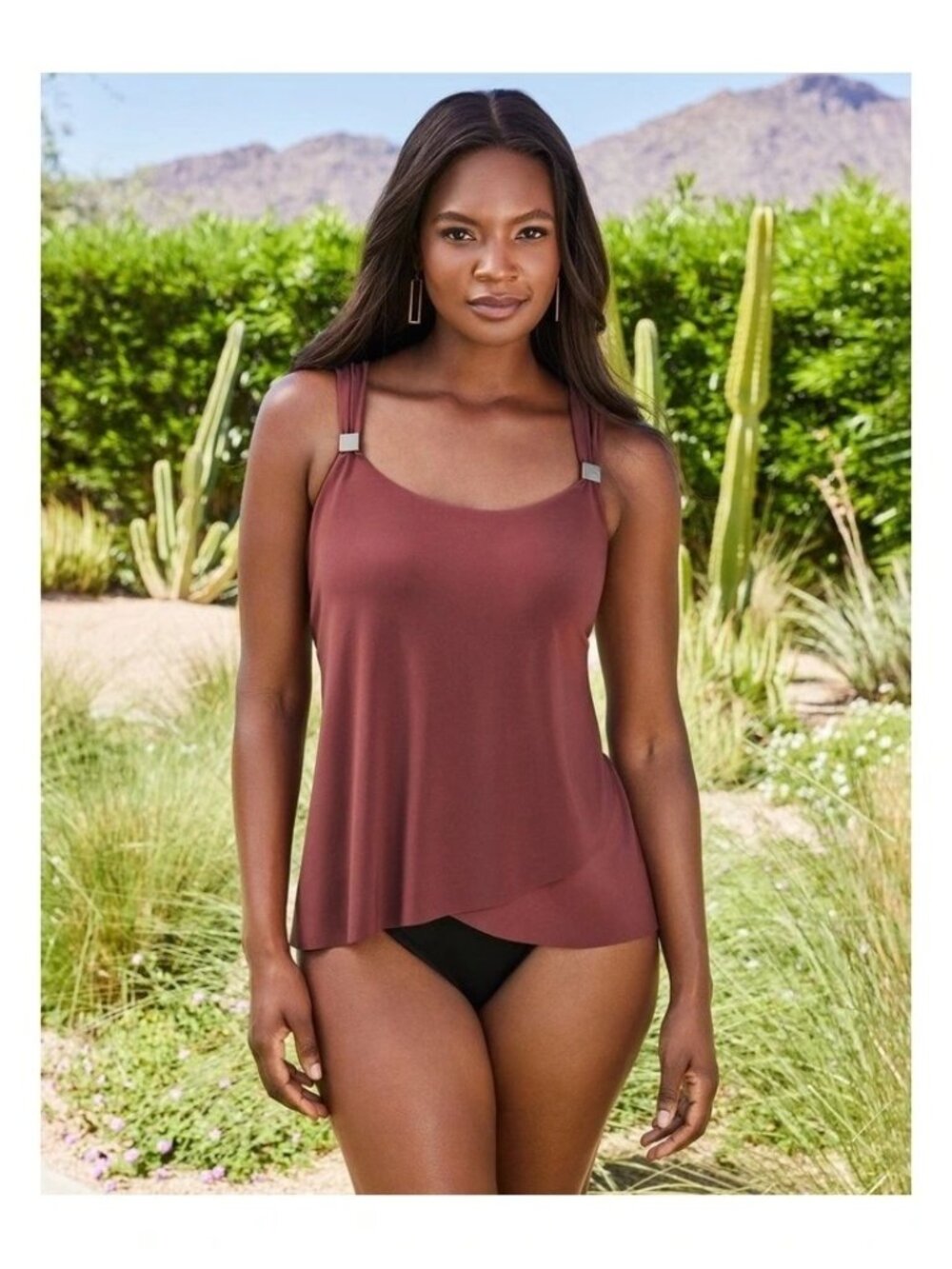 MIRACLESUIT Dazzle Underwired Draped Tankini Top Brown Size 8 NWT